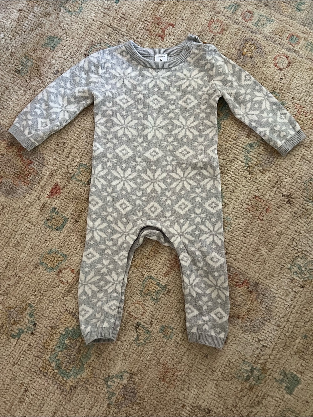 Nordstrom Baby Fair Isle Sweater Knit Romper | 12 Months | Gray Snowflake